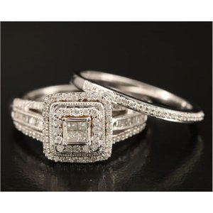 Vintage Diamond Wedding Set, Sterling Silver 0.51 CTW Diamond Ring Set